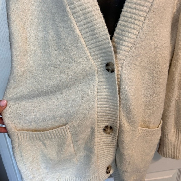 Joan Vass Cozy two tone Cream Cardigan Sweater - Picture 3 of 5